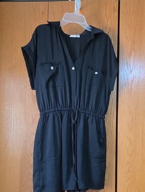 PROMESHA Black Short Sleeve Romper with Drawstring